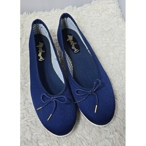 Vintage Butterflies Ballet Flats Women's 7 Navy Blue Fabric Comfort Nautical Bow